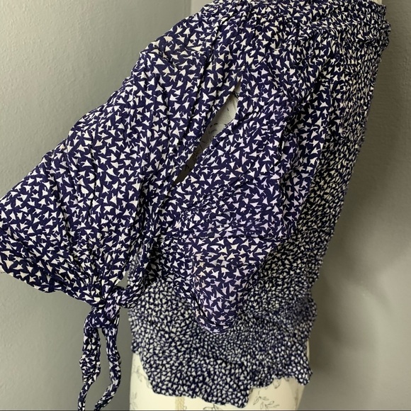 Maeve Anthropologie Blue Geometric Crop Top Large - Picture 3 of 6